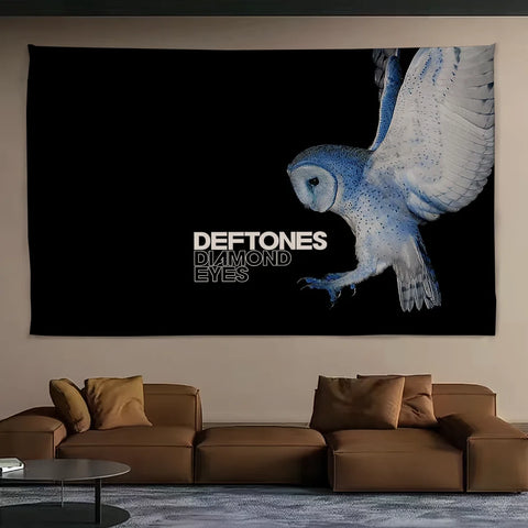 Deftones Diamond Eyes Owl Print Tapestry Polyester Fabric Wall Hanging Music Band Theme Home Decor Bedroom Living Room Art Backd