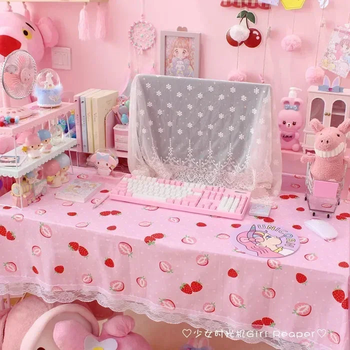 2022 New Pink White Tablecloth with Plush Ball for Kitchen Dining Table Rectangular Table Covers Christmas Decorations for Home