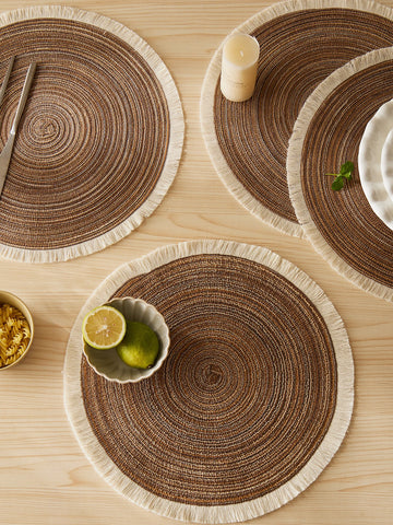 Hot Round Braided Placemats Set of 4 Washable PP Heat Resistant 38cm Table Place Mat for Kitchen Xmas Dining Table Party Decor