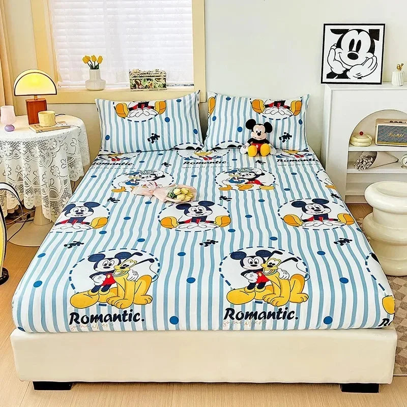 Disney Stitch Cartoon Mickey Pooh New Skin Friendly Printed Sheets Mattress Protectors Non-Slip Anime Sheets Children's Bedding
