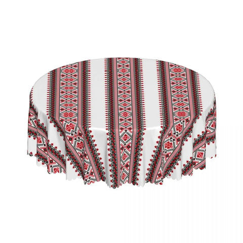 Ukraine Vyshyvanka Embroidery Tablecloth Round Oilproof Bohemian Geometric Table Cover Cloth for Kitchen 60 inches