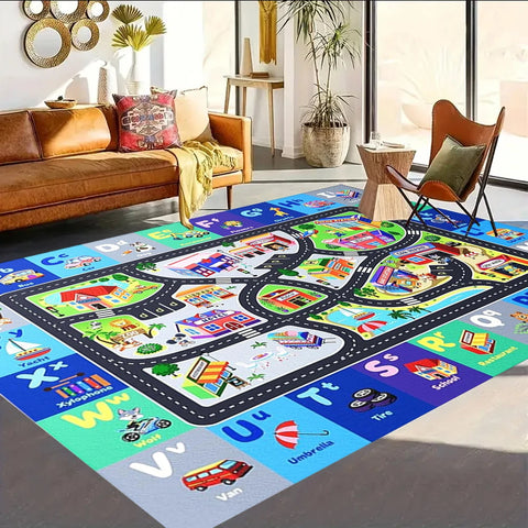 Cartoon Zoo ABC Kid Rug for Playroom Classroom Play Rug Kid Play Mat Alphabet Rug Primary School Preschool Mat Room Learning Use