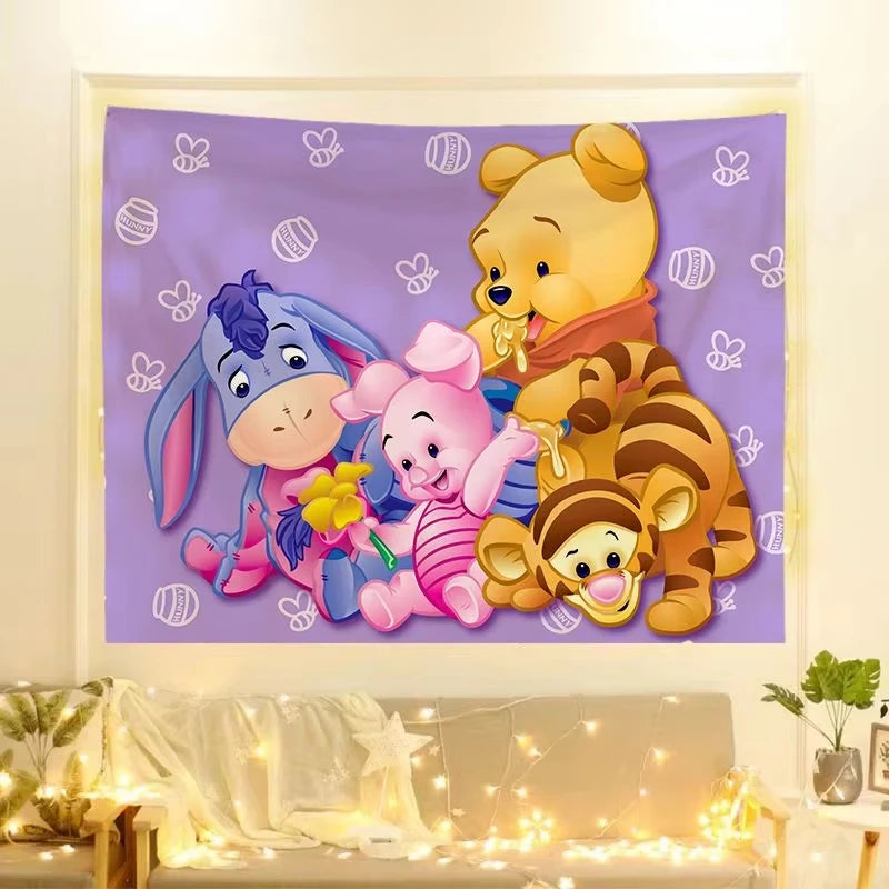 MINISO famous product cute cartoon Winnie the Pooh cartoon background cloth door tapestry cute carpet hanging cloth girl heart b