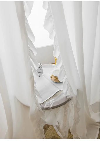 White Vintage Ruffle Tulle Curtains For Girls Bedroom Romantic Bay Window Drapes Living Room Soft Chiffon Thicker Sheer