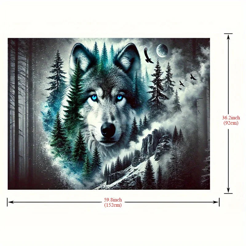 Mysterious Forest Lone Wolf Tapestry, Polyester Wall Hanging Art, Suitable for Indoor and Outdoor Decoration, Home, Living Room