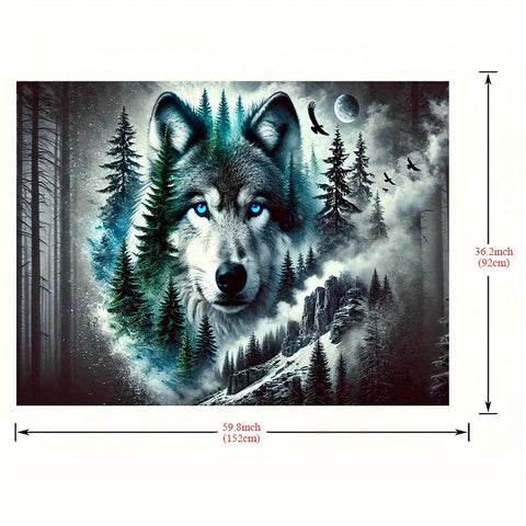 Mysterious Forest Lone Wolf Tapestry, Polyester Wall Hanging Art, Suitable for Indoor and Outdoor Decoration, Home, Living Room