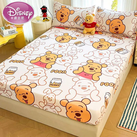 Disney Stitch Bed Mattress Cover Kawaii Cartoon Minnie Pooh Bear Lotso Bed Linen Fitted Sheet For Kids Adult Single Queen Size