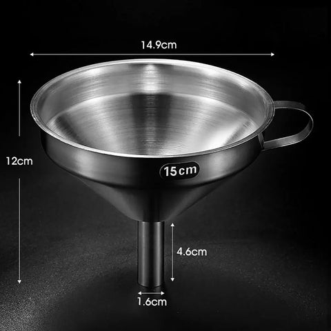 Wide Mouth Stainless Steel Funnel Spice Cooking Oil Filter Kitchen Tool Strainer with Handle Oil Spill Filter Funnel