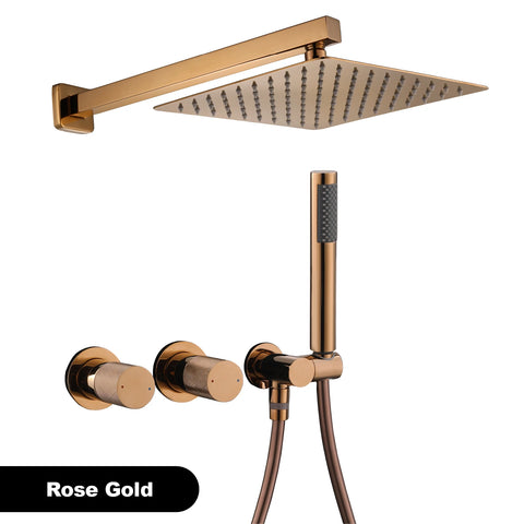 Luxury gun gray brass wall mounted shower system embedded design with 2 handles dual control hot and cold water bathroom faucet