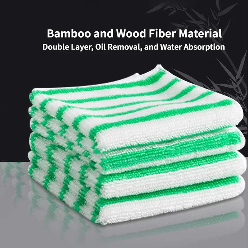 Bamboo Fiber Kitchen Towels, Double-Layer Thick Dish Cloths, Oil-Resistant & Highly Absorbent, Lint-Free Cleaning Rags for Dishe