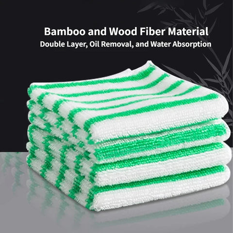 Bamboo Fiber Kitchen Towels, Double-Layer Thick Dish Cloths, Oil-Resistant & Highly Absorbent, Lint-Free Cleaning Rags for Dishe