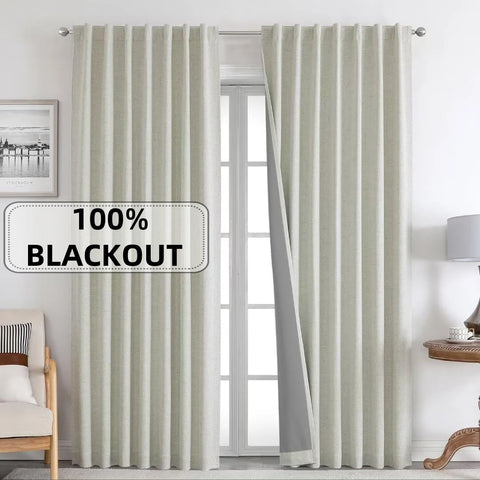 350m Height Solid Color Living Room Curtains 100% Blackout For Faux Linen Bedroom High Ceiling Window Curtain