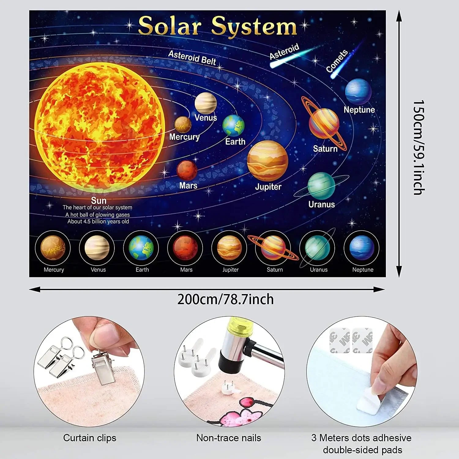 Solar System Wall Hanging Tapestry Aesthetic Outer Space Tapestries Galaxy Room Decoration Educational  Anime Kawaii Home Decor