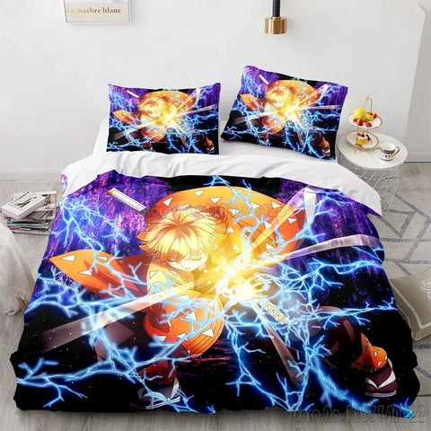 Demon Slayer Agatsuma Zenitsu Duvet Cover Set HD Comforter Cover for Kids Bedding Sets Bedclothes Bedroom Decor