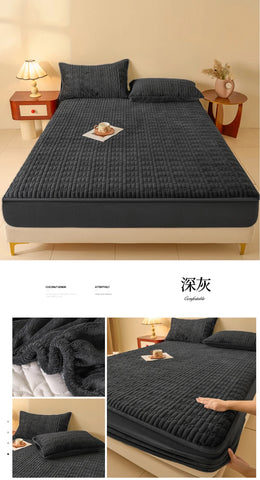 WASART Quilted coral fleece mattress protector cover winter warm elastic fitted sheet couple double bed protection pad 180x200