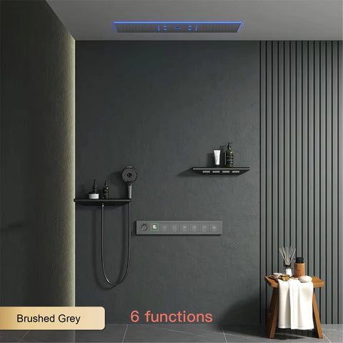 Luxury Brass Ceiling Mount Thermostatic LED digital display Shower Set System Bluetooth Music Rain Shower Head Bathroom Faucet