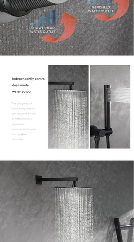 Luxury gun gray brass wall mounted shower system embedded design with 2 handles dual control hot and cold water bathroom faucet