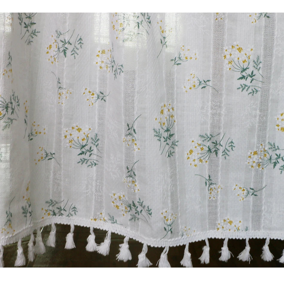 Korean Daisy Curtains Road Pocket Shade Curtain Floral Tassel for Kitchen Bedroom Living Room Bay Window Cabinet Curtain