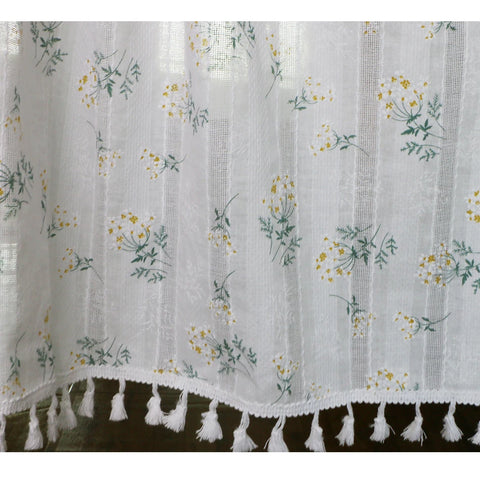 Korean Daisy Curtains Road Pocket Shade Curtain Floral Tassel for Kitchen Bedroom Living Room Bay Window Cabinet Curtain