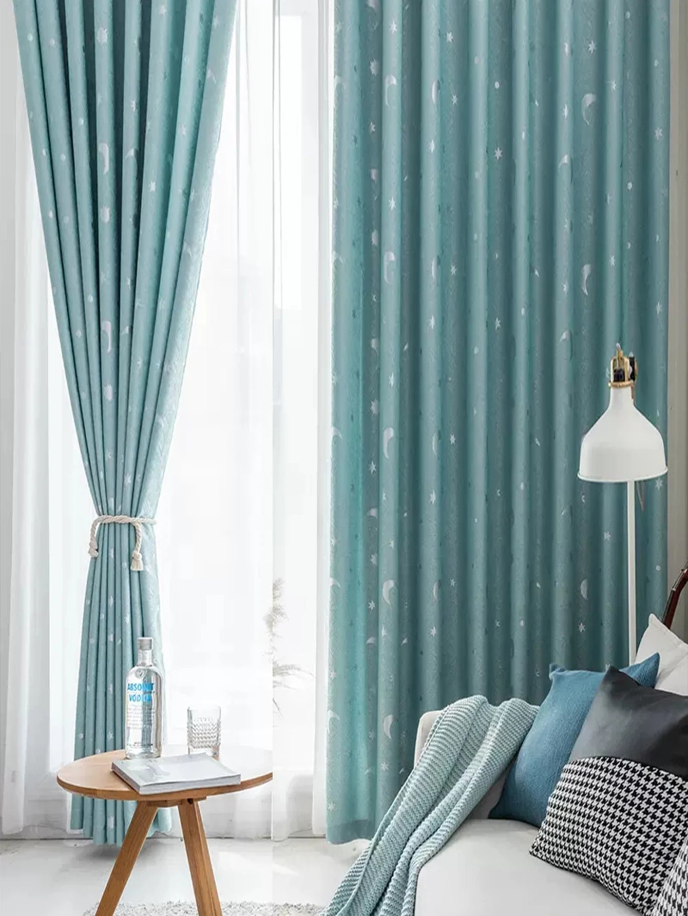 Children's Room Bedroom Star Shading Modern Minimalist Blue Curtains
