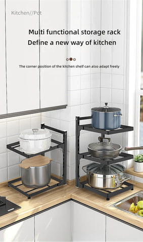 Kitchen Shelf Space-saving Kitchenware Storage Rack Adjustable Pot Rack 2-4 Tiers Under Sink/Corner Applicable