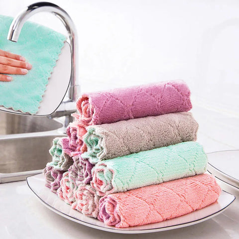10Pcs Microfiber Towel Absorbent Washable Kitchen Towel Well Woven House Cleaning Dish Towel Cloth Rag Fabric Household