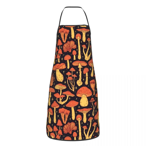 Unisex Vintage Night Mushrooms Apron Adult Women Men Chef Tablier Cuisine for Cooking Kitchen Botanical Forest Garden Painting