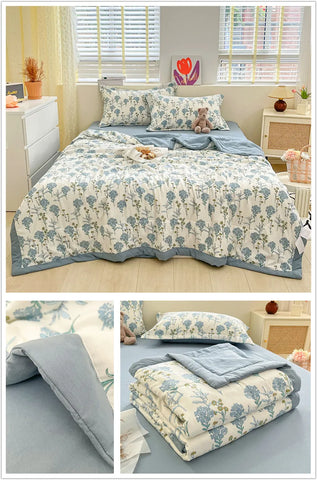 Floral Style Duvets for Summer Soft Comforter Breathable Bedspread 이불 Quilted Blanket Adults/Kids Thin Quilt (No Pillowcase)
