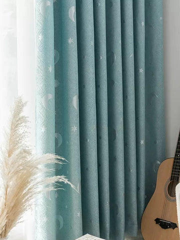 Children's Room Bedroom Star Shading Modern Minimalist Blue Curtains