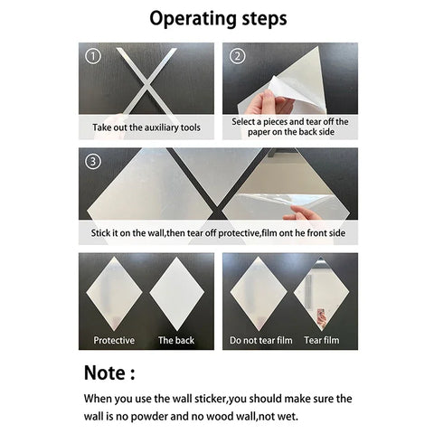 3D Mirror Stickers Acrylic Triangles Self-adhesive Diamonds DIY Wall Mirror Stickers for Living Room Home Decor 10/17/32/58Pcs