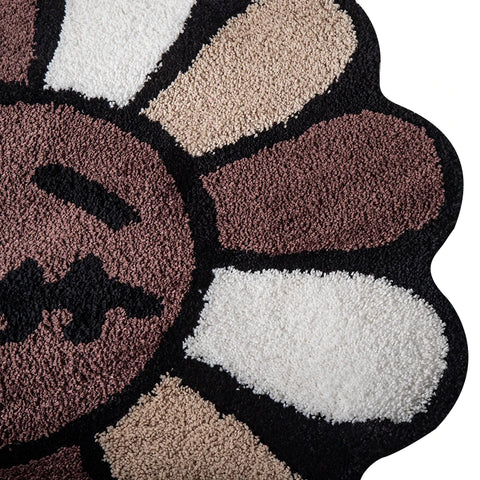 Smiling Face Tufted Rug Flower Art Rug for Bedroom Living Room Retro Rainbow Fluffy Bathroom Smile Rug Nonslip Mat Home Decor