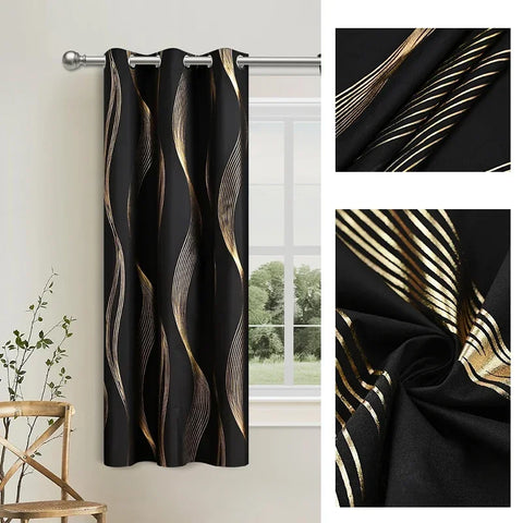 1pc/2pcs 100% Blackout Curtains, Luxury Marble and Wave Pattern Privacy Curtain for Living Room, Bedroom, Home Decor Grommet Top
