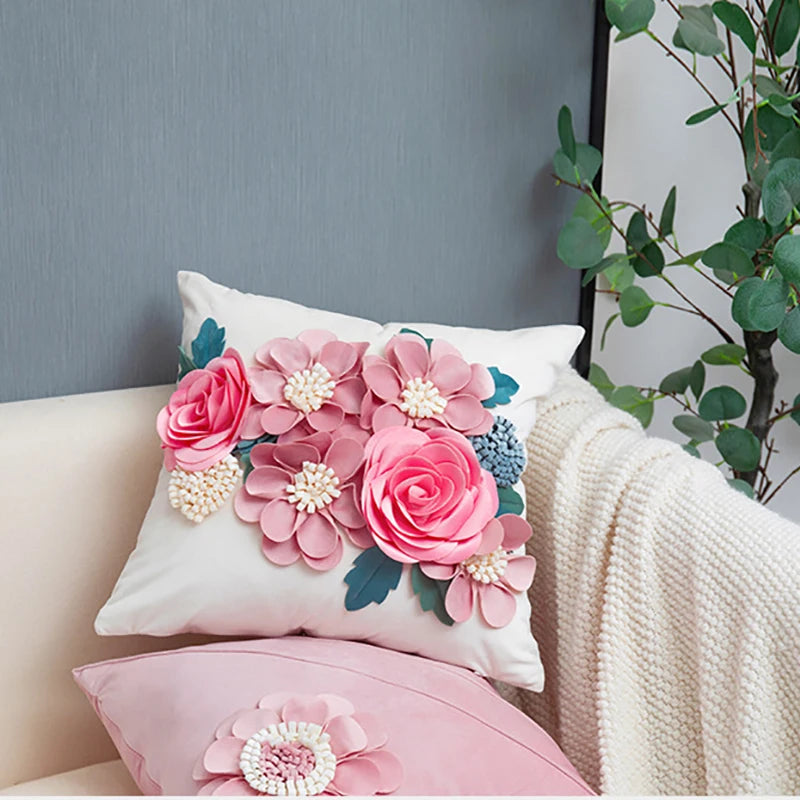 French Style Three-dimensional Rose Pillowcase Patchwork Cushion Cover Living Room Bedroom Pillow Cover Decorative for Sofa