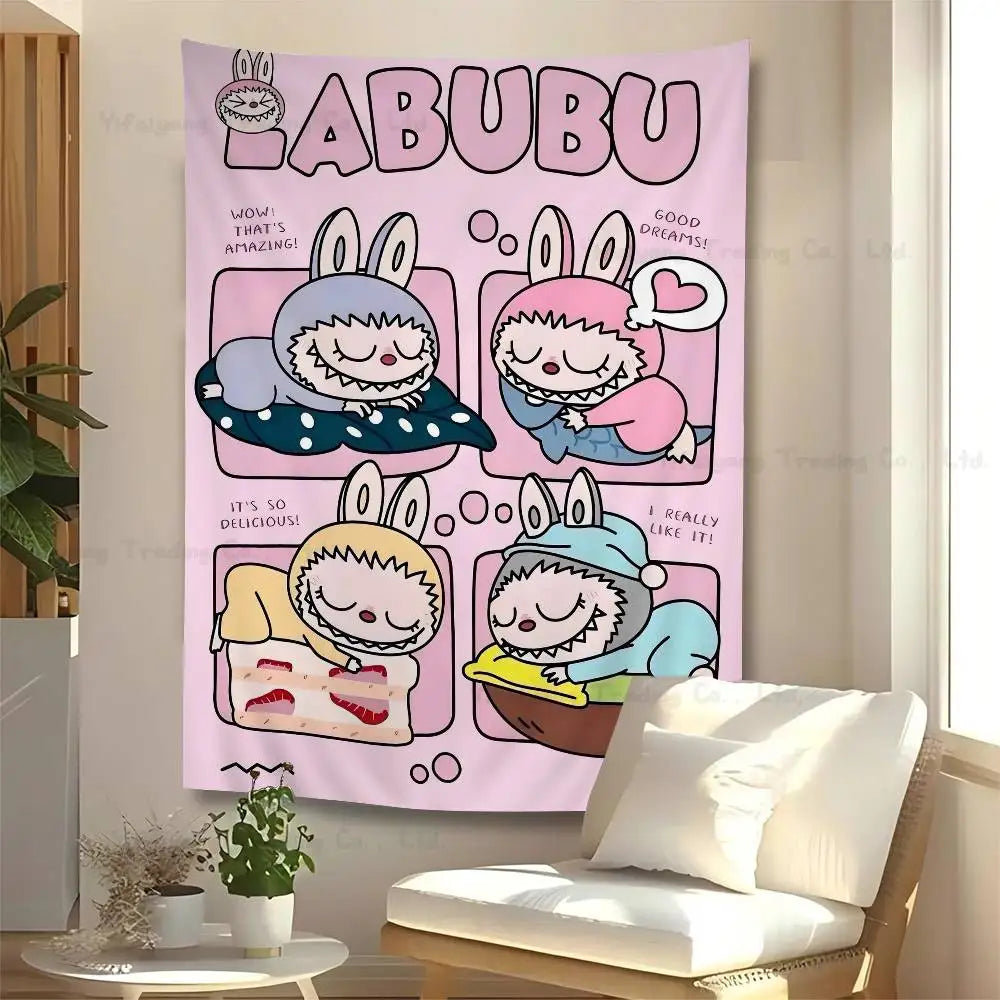 L-LABUBU Printed Large Wall Tapestry Indian Buddha Wall Decoration Witchcraft Bohemian Hippie Decor Blanket