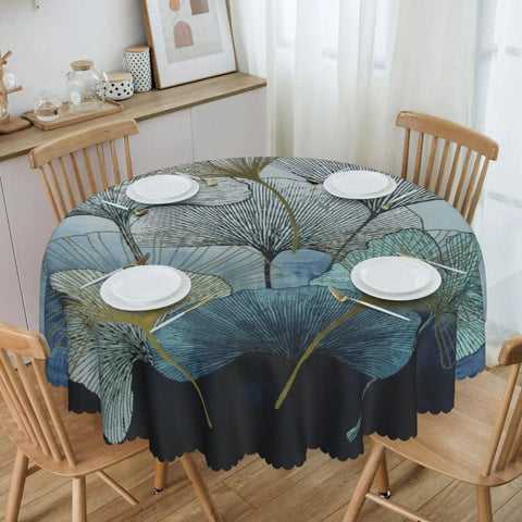 Custom Round Ginkgo Leaf Tablecloth 60 inches Kitchen Dinning Table Cloth Spillproof Table Covers