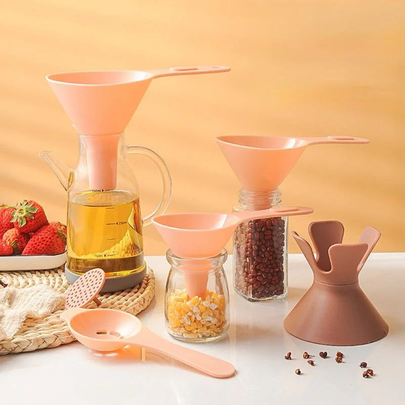 1Set Six in One Plastic Funnel Set Household Kitchen Essential for Oil Wine Leak Prevention and Filtering