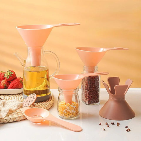 1Set Six in One Plastic Funnel Set Household Kitchen Essential for Oil Wine Leak Prevention and Filtering