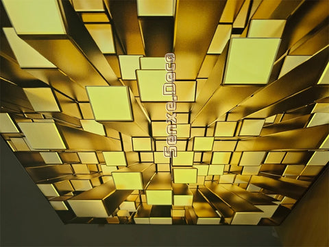 2025 3D 03 Golden Geometric Patterns For Luxurious Stretch Ceiling Decoration натяжной потолок