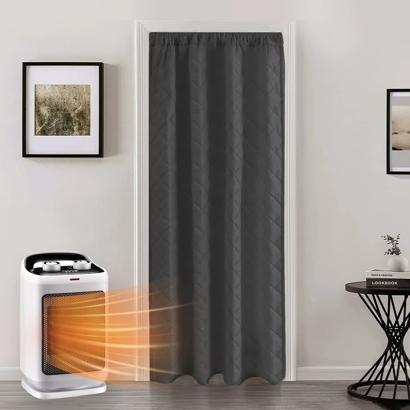Quilted Blackout Curtains Heavy Duty Noise Reducing Thermal Insulated Drapes Liner Anti-cold Rod Pocket for Living Room Bedroom