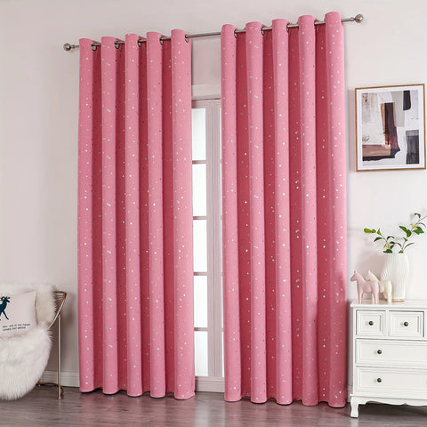 Kids Curtains Blackout With Stars Grommet Top For Bedroom Living Room Window Drapes