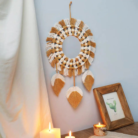 Boho Home Decor, Boho Wall Mounted Mirror, 12 Inch Round Wall Hanging Mirror for Living Room Bedroom Home Room Decoration