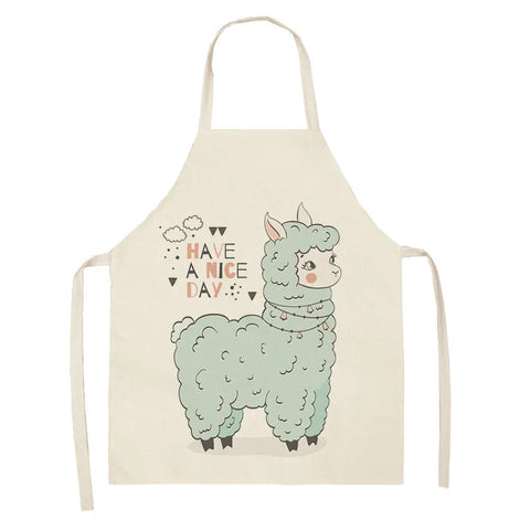 Alpaca Llama Cactus Printed Cotton Linen Sleeveless Aprons Kitchen Women Pinafore Home Cooking Baking Waist Bib Fartuchy Tablier