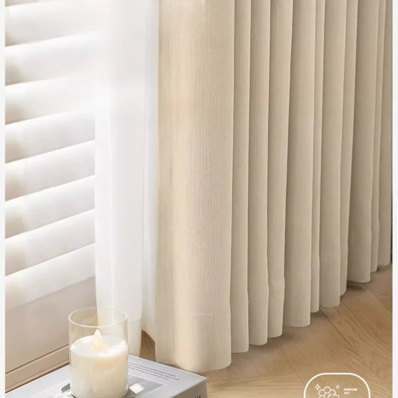 Custom Size S Wave Fold Curtains for Living Dining Room Modern Thick Chenille Blackout Bedroom White Tulle Window Decor Fashion