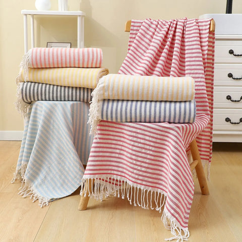 100x180CM Cotton Turkish Beach Towel Sauna Spa Gym Sports Fitness Fringed Bath Towel Shawl Scarf Sang Travel Blanket