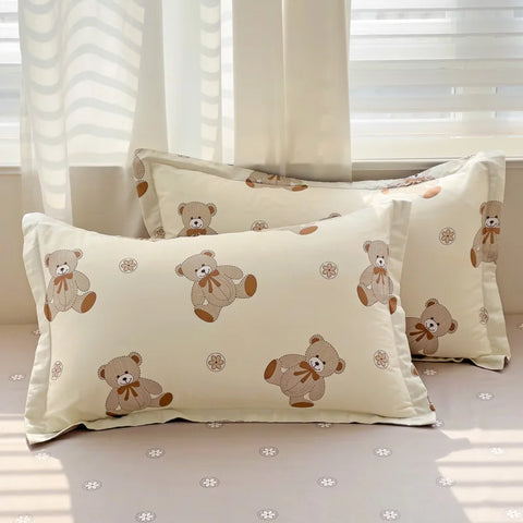 Cute Bear Duvet Cover Set for Teens, 3-Pieces Set 100%Cotton Comforter Cover with Pillow Shams, Soft Comfortable Kids Bedding