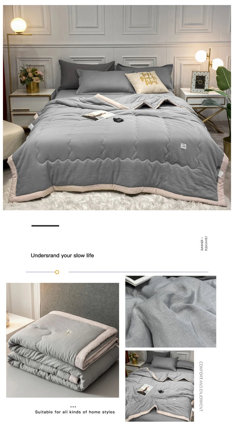 Japan Style Summer Quilt Soft Breathable Quilted Duvet Queen Skin Friendly WashableThin Comforter Lightweight Blanket 180x220