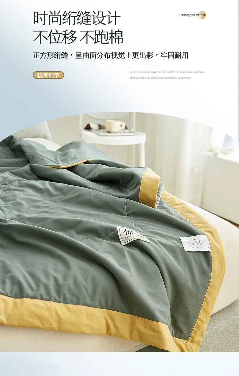 Summer Blanket 100% Cotton Inside and Outside Pure Cotton Air Conditioning Quilt Soft Skin-friendly Breathable Thin Duvet Summer