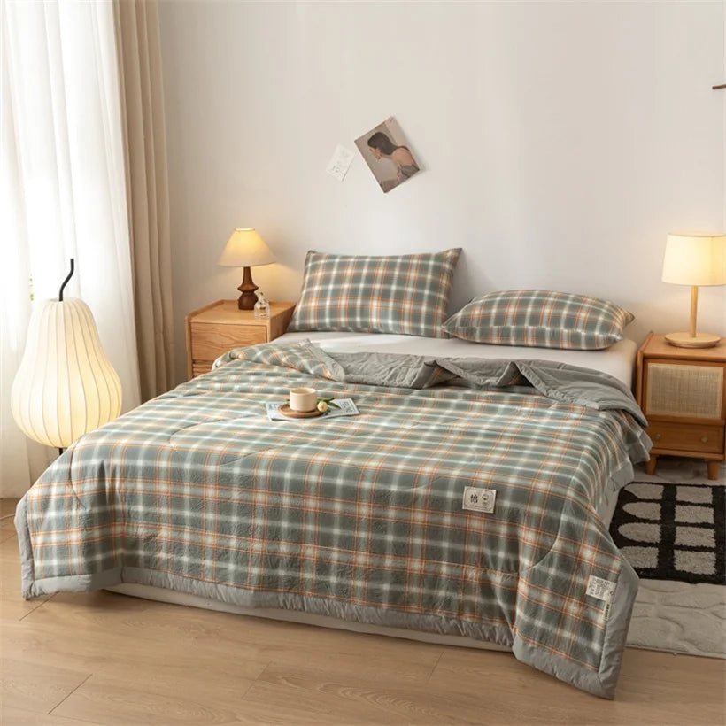 Summer 100% Cotton Thin Quilt Comforter Soft Air Conditioning All Season Quilt/Duvet/Blanket Lightweight Bed Cover Soft Bedding
