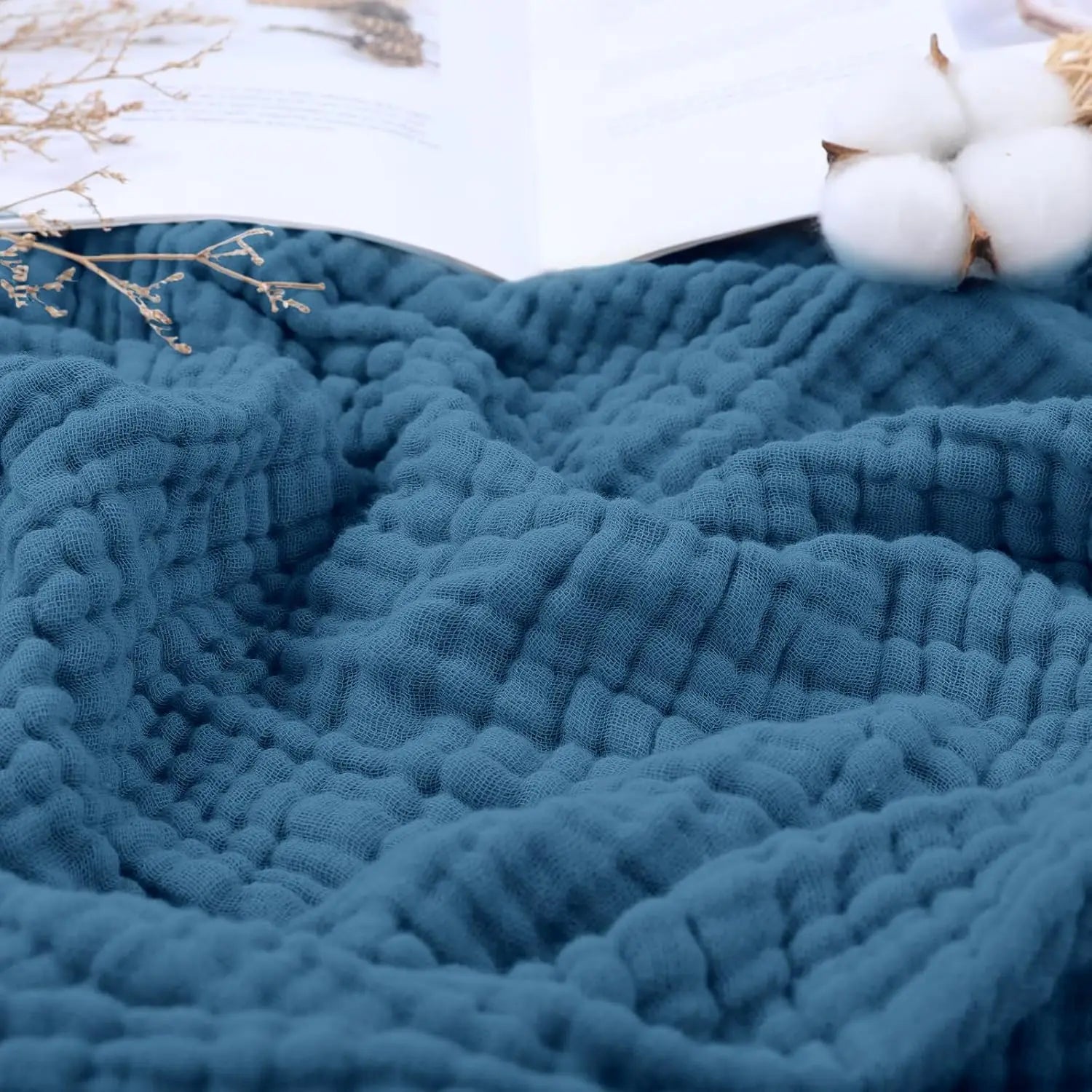 Battilo 100% Cotton Muslin Throw Blanket for Sofa 6 Layer Breathable Lightweight Boho Throws for Couch Bed Large Summer Blankets