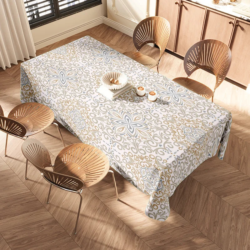 Modern Floral Tablecloth: Elegant Gold White Dining Room Decor for Kitchen Tables 60x125cm Square Home Textiles